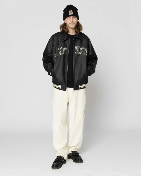 College-Faux Leather Jacket-Black>Jacker Fashion