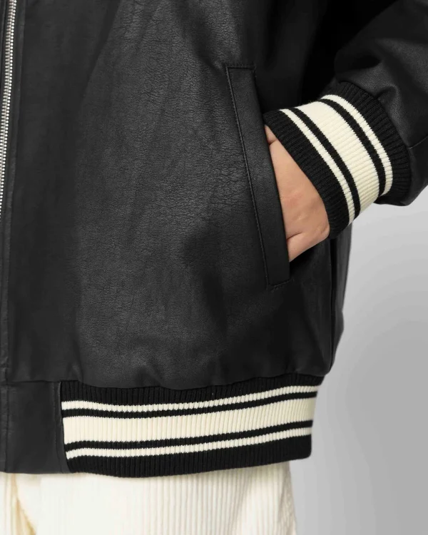 College-Faux Leather Jacket-Black>Jacker Fashion